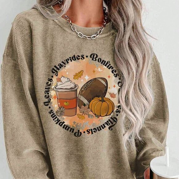 Tops - Khaki Casual Women's Letter Print Sweatshirt